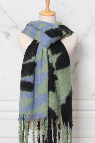 Finola green and blue print scarf
