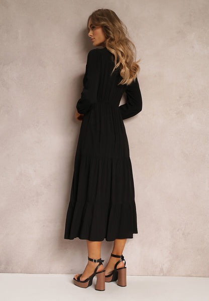 Mia black lace midi dress