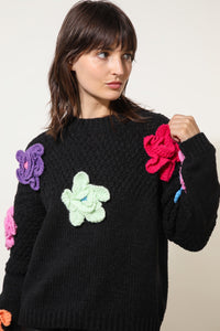Monika black jumper large knit flowers