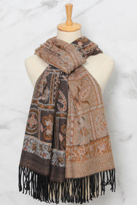 Naomh black and camel print scarf