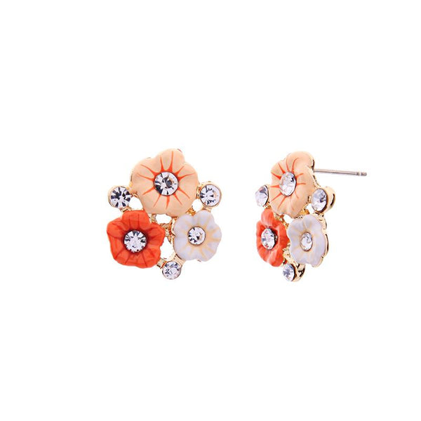 Alma Orange and Peach Enamel Flower Earring