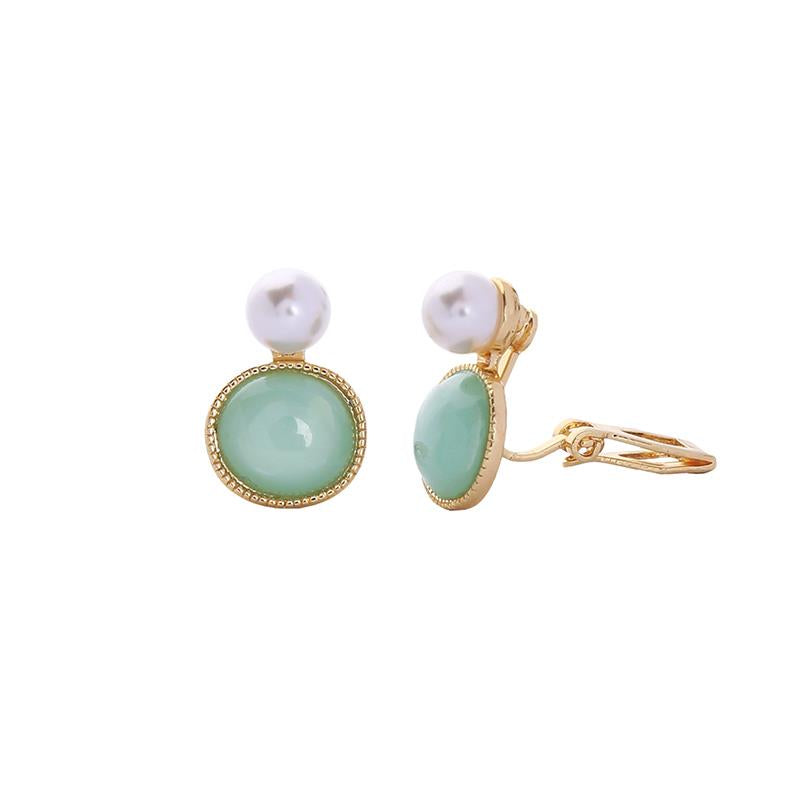 Louise Pearl and Resin Clip On Earring Mint and Gold