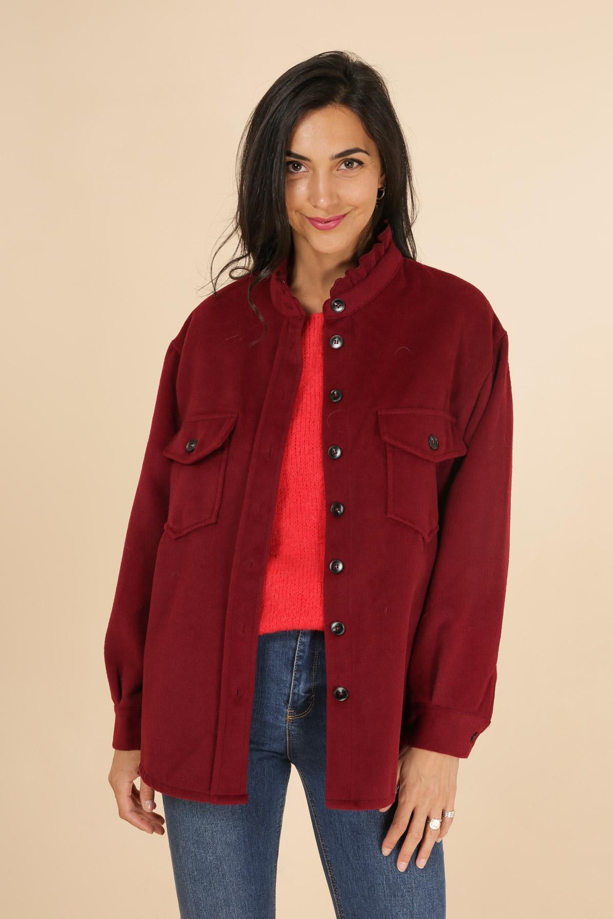 Abbie frill neck shacket burgundy ONLY ONE SIZE SMALL/MEDIUM LEFT