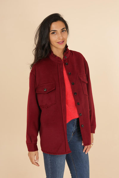 Abbie frill neck shacket burgundy ONLY ONE SIZE SMALL/MEDIUM LEFT
