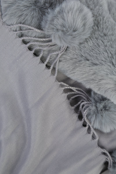Alannah Grey Fur Collar Scarf with Pom Tassel