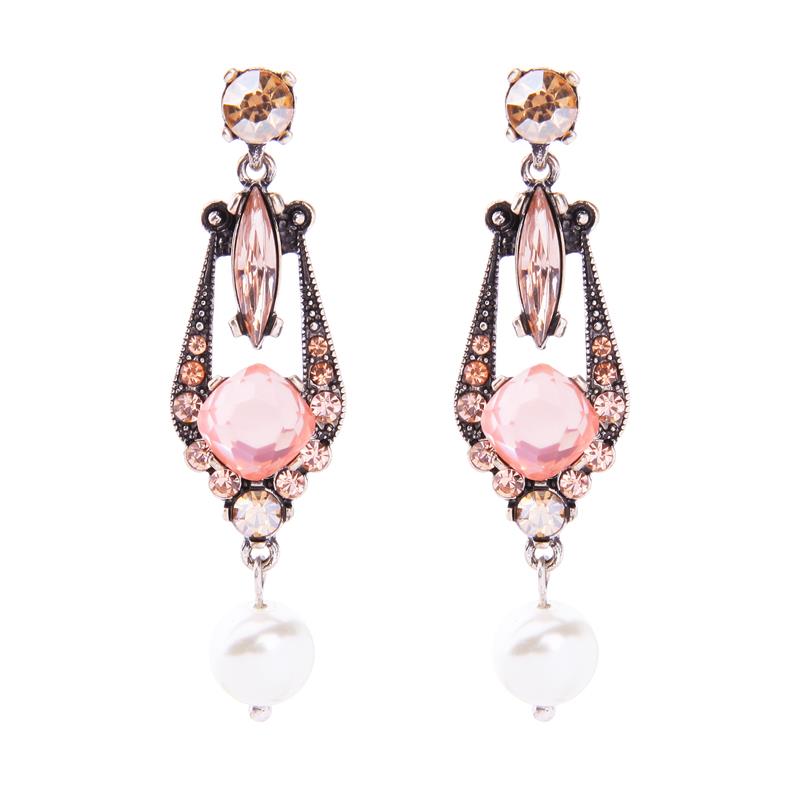 Blush Pink Gem Earring with Pearl