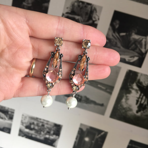 Blush Pink Gem Earring with Pearl