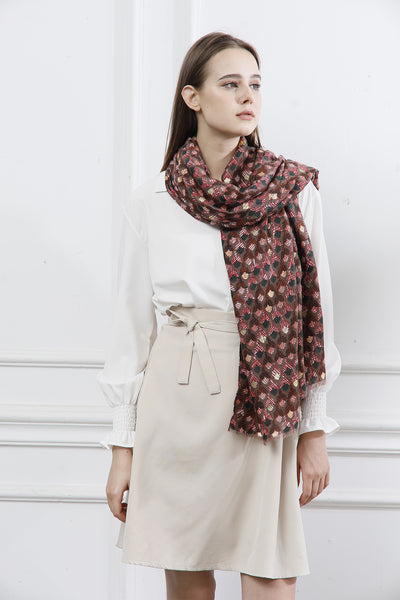 Angeline taupe and pink print scarf