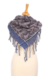 Grey Animal Print Square Scarf with Blue Border