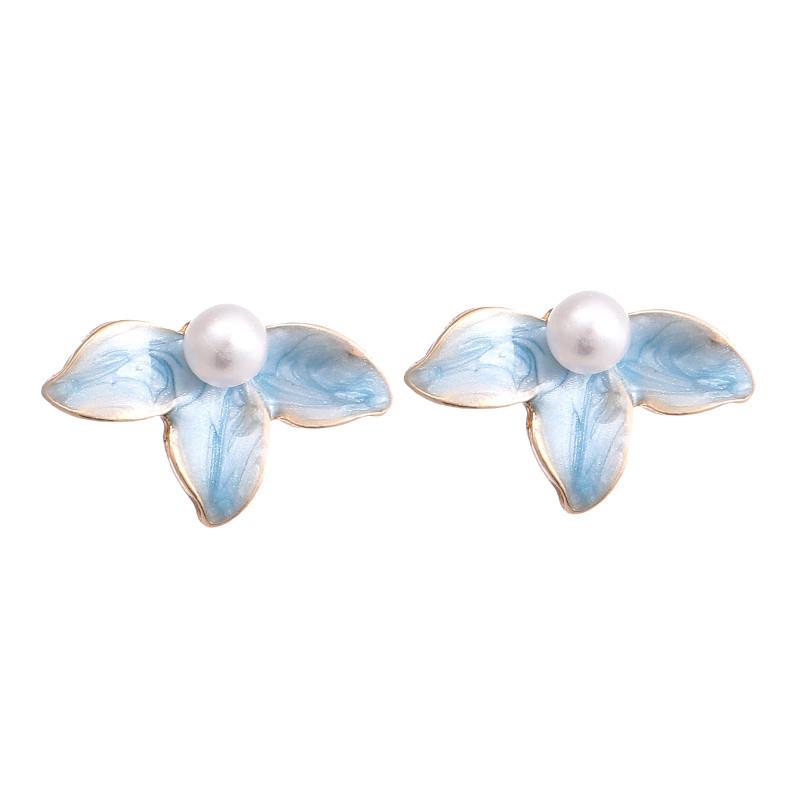 Annabelle Enamel Blue Flower Pearl Earring