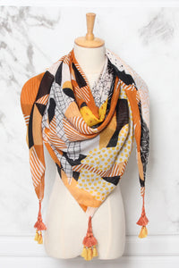 Astrid black orange print square scarf
