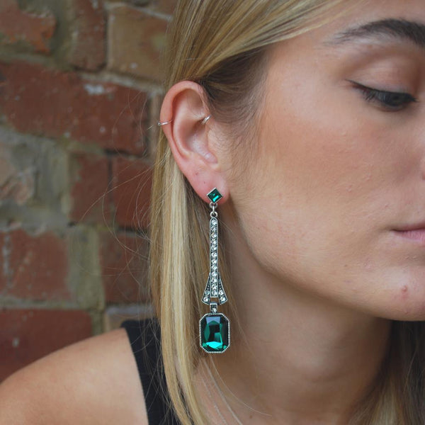 Aurora Art Deco Emerald Earring