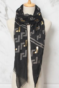 Ava black gold metallic detail scarf