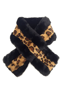 Kerry Half Leopard Faux Fur Wrap Scarf Black