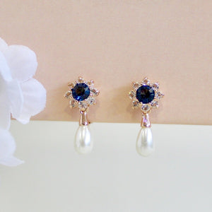 Paula Blue Pearl Drop Clip-On Earrings