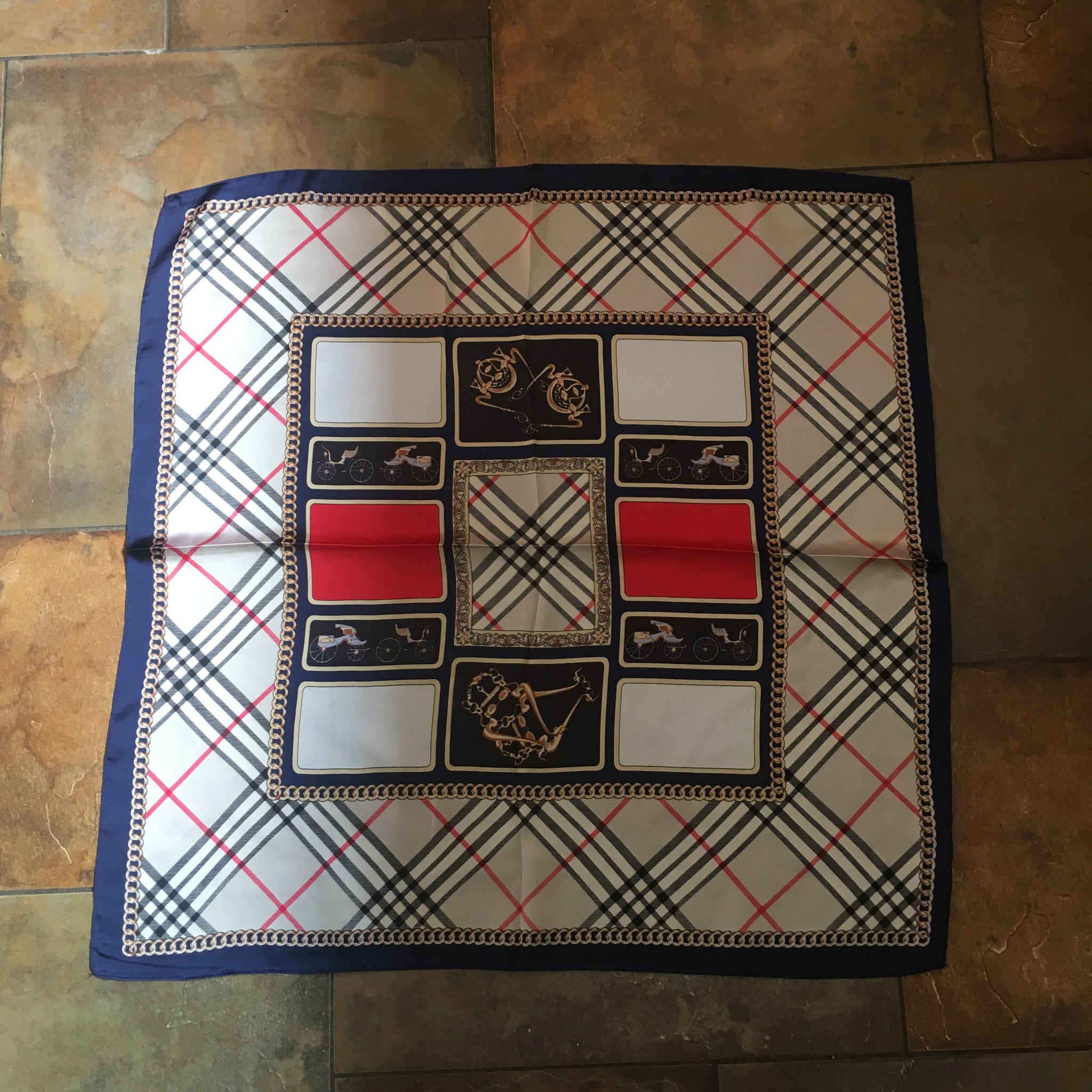 Burberry Style Silk Feel Square Scarf