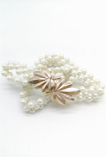 Cala pearl stretch belt with leaf detail