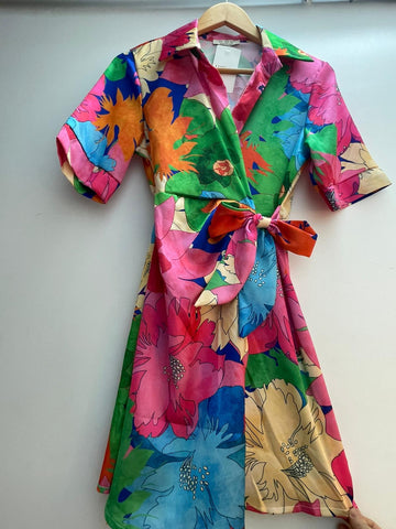Callie fuchsia multi print wrap dress