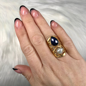 Carla Navy and Pearl Detail Ring LAST ONE