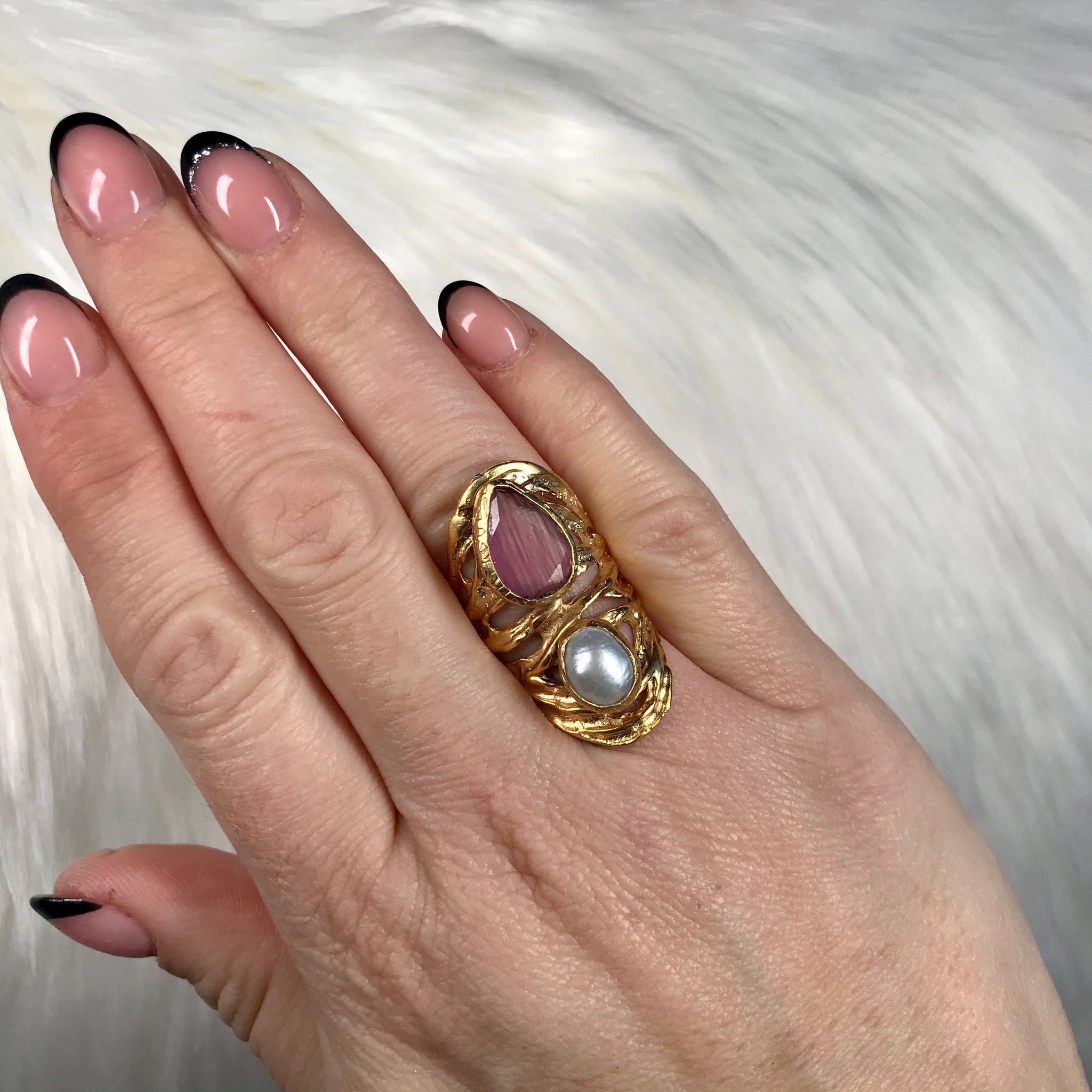 Carla Pink and Pearl Detail Ring