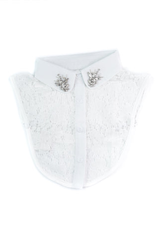 Cluster Embellished White Lace Collar