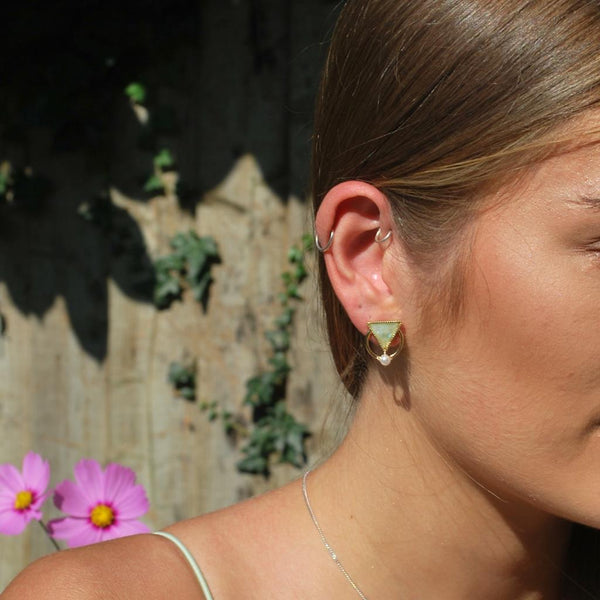 Colleen Resin Triangle and Pearl Hoop Earring