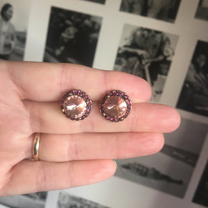 Pink Azure Crystal Disc Earring