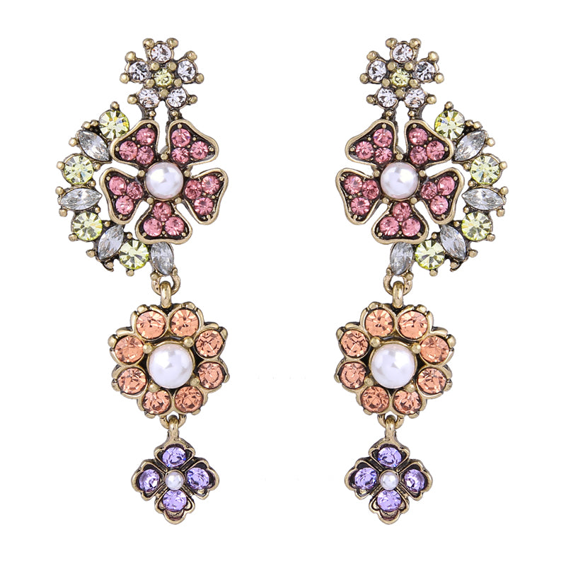 Crystal Gem and Pearl Flower Earring