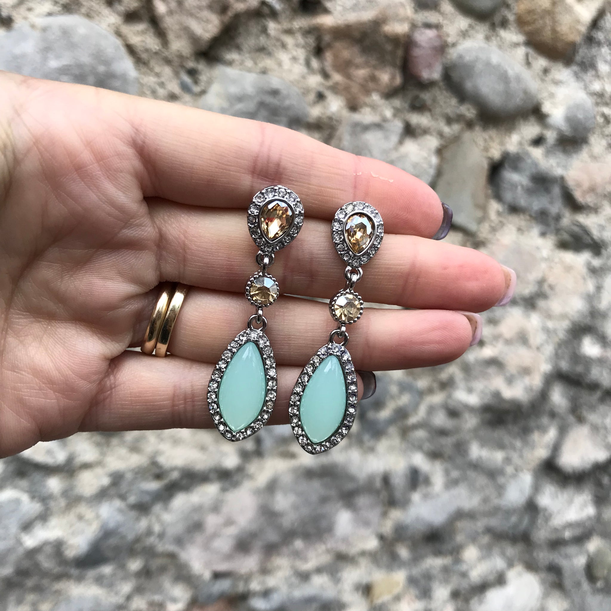 Mariana Mint & Silver Crystal Teardrop Earring