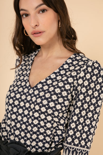 Dalilah Navy Broderie Anglaise Top
