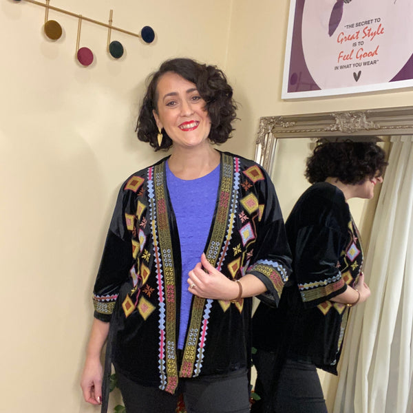 Elena embroidered velvet kimono jacket