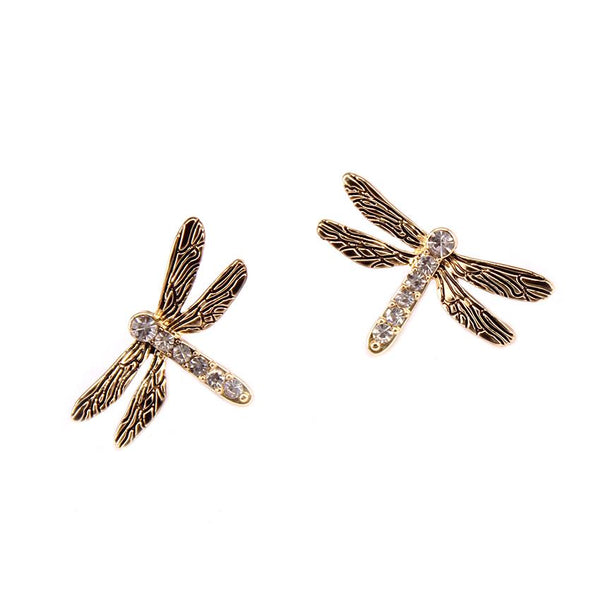 Eliza crystal dragonfly earrings in gold