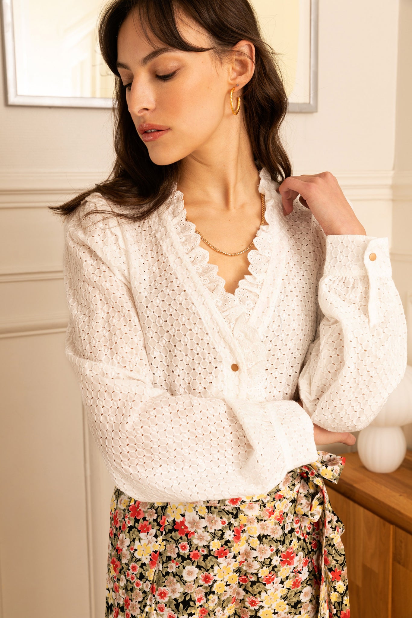 Eloise White Broderie Anglaise Blouse