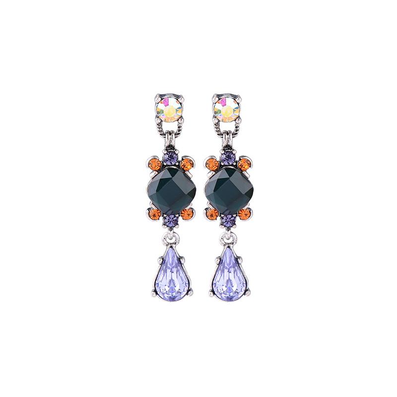 Long Emerald and Lilac Drop Earrings