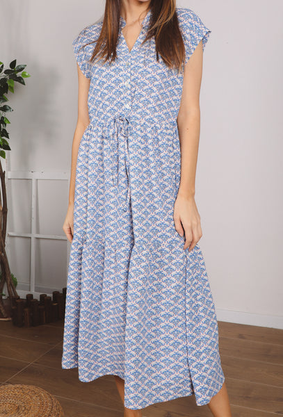 Emily Blue Flowy Midi Print Dress