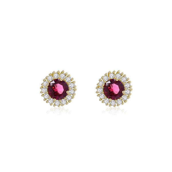 Eileen CZ Cluster Round Red Stud Earring