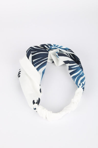 Ellen Fabric Headband White Palm Print