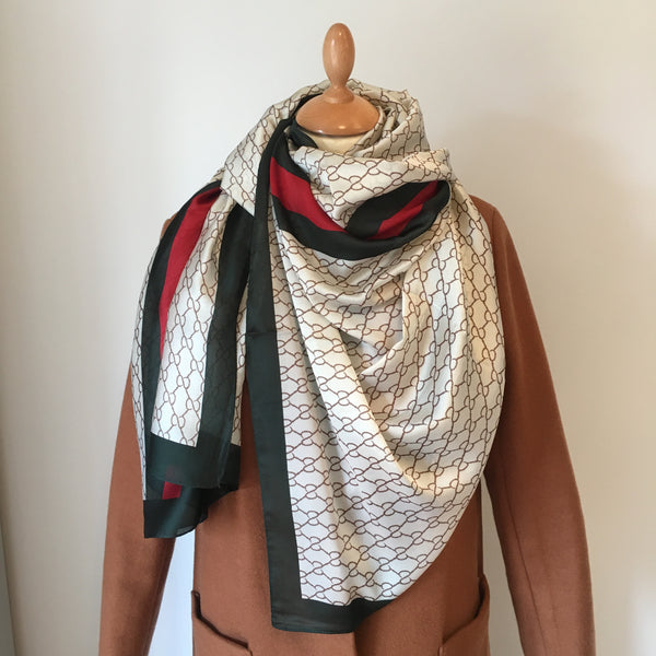 Red and Green Stripe Silk Feel Scarf
