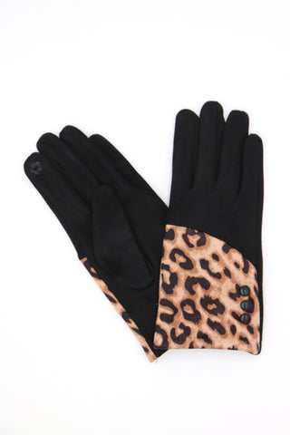 Hailee Animal Print Gloves Black