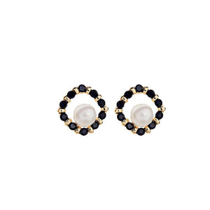 Hannah Crystal Rounded Square Earring with Center Pearl