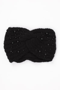 Hannah pearl embellished knit headband black