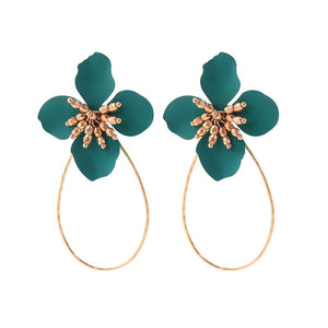 Hazel Hoop & Green Flower Earring