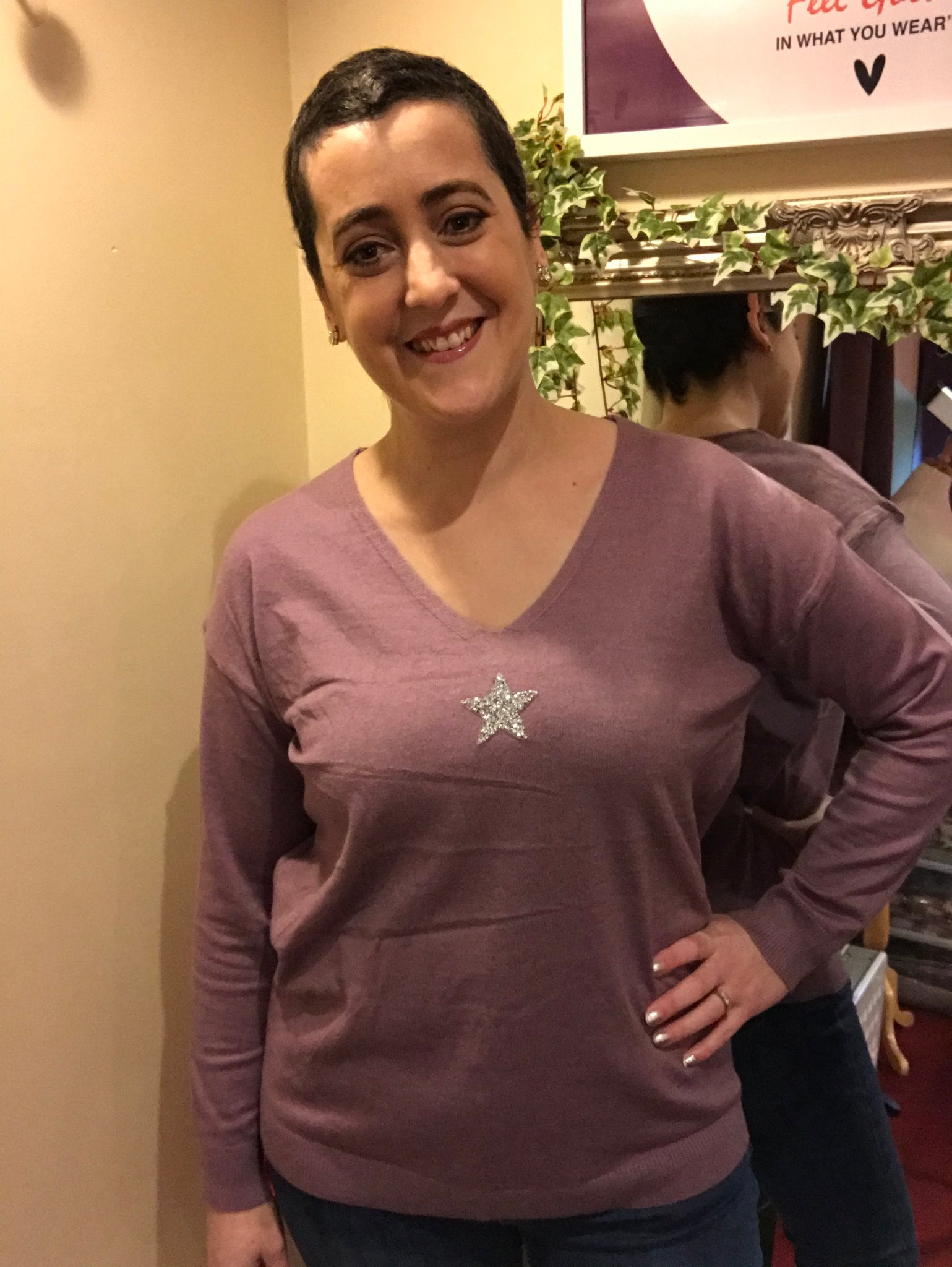 Indie V-neck knit with mini star detail Lilac