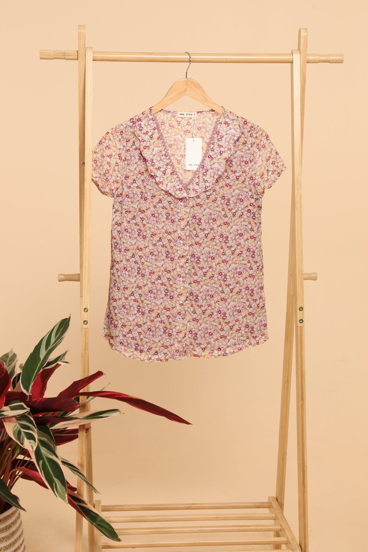 Irene Vintage Collar Floral Top Lilac