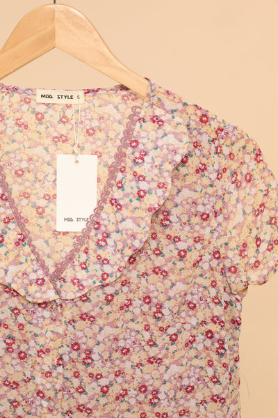 Irene Vintage Collar Floral Top Lilac