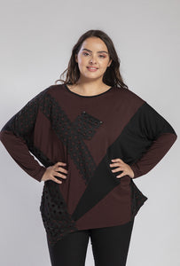 Isabelle Lace Detail Top Chocolate and Black