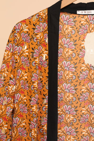 Jamila kimono mustard and black print