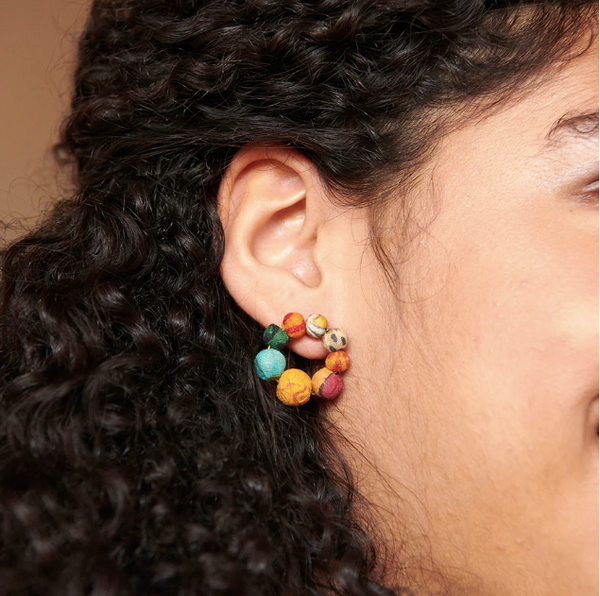 Kantha Hoop Post Earrings