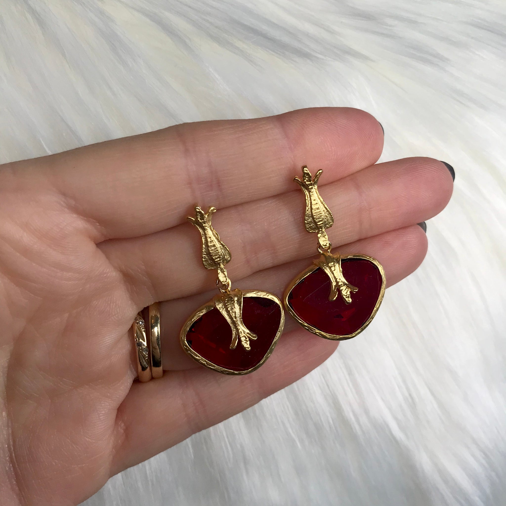 Kim Gold and Red Drop Earring