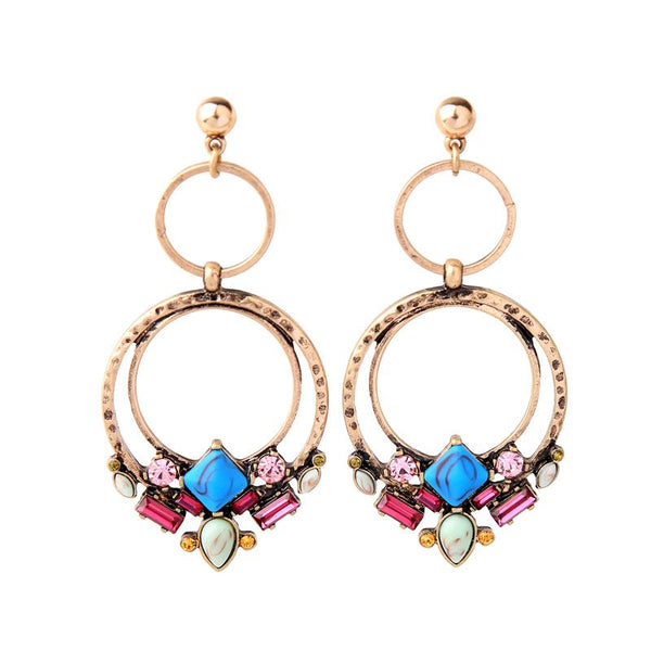Twin Hoop Earrings Multi Colour Gems